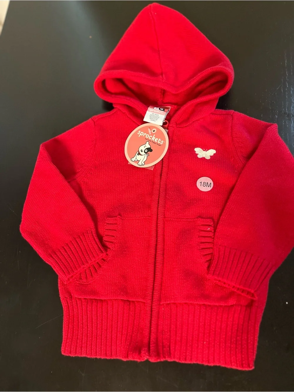 Sprockets Vintage Mervyn’s Embroidered Red Full Zip Hood Sweater 18mdiscontinued